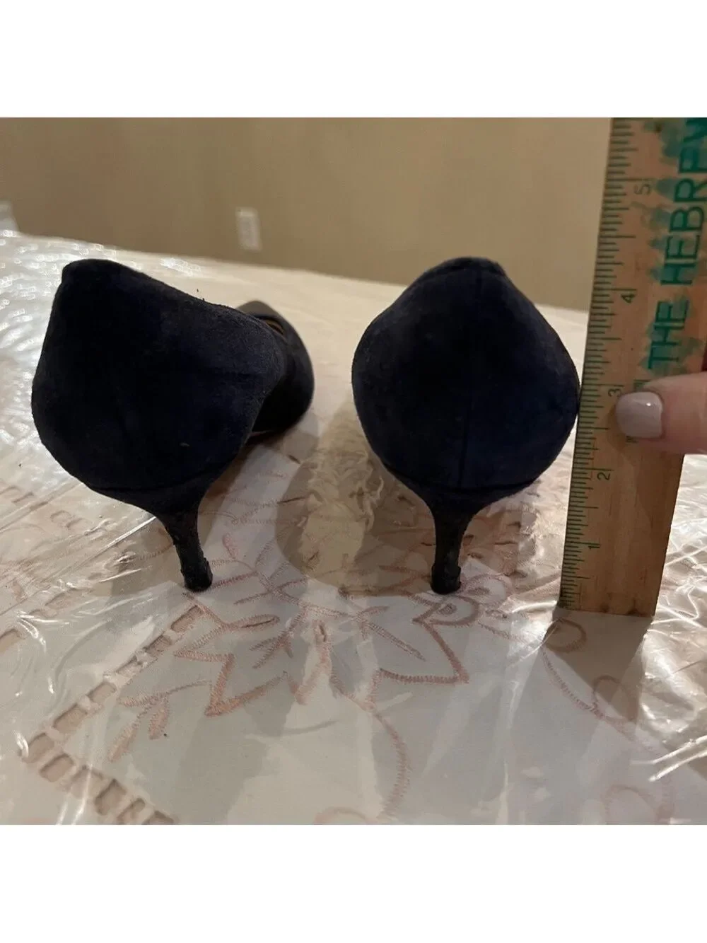 Saks Fifth Avenue Navy Suede & Snakeskin Toe Cap Heels